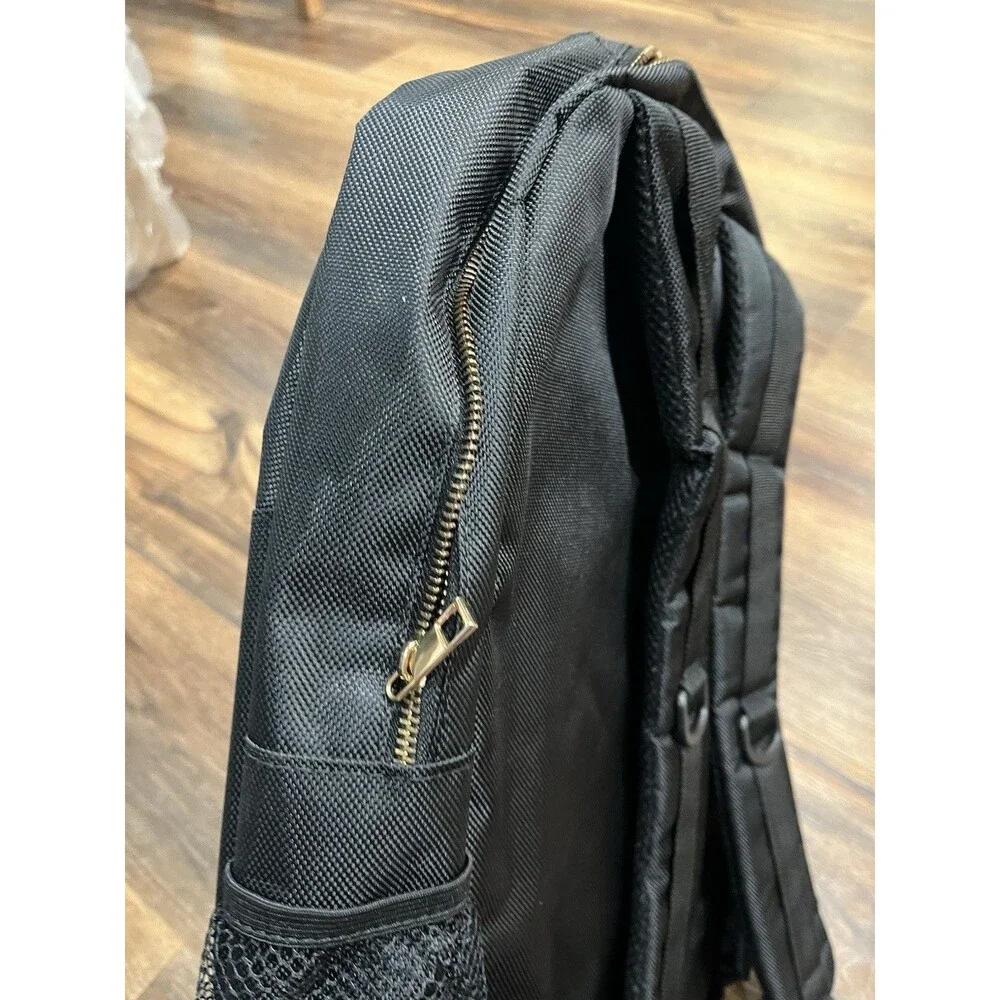 Black Laptop Backpack Travel Work School Bag Gold Zippers Padded Straps 18x13